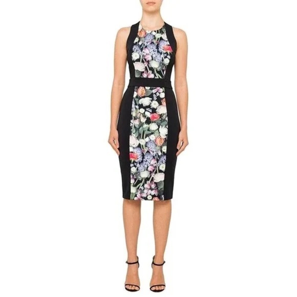 Ted Baker London Floral Crossback Strap Bodycon Midi DressSize 0 - Picture 1 of 12